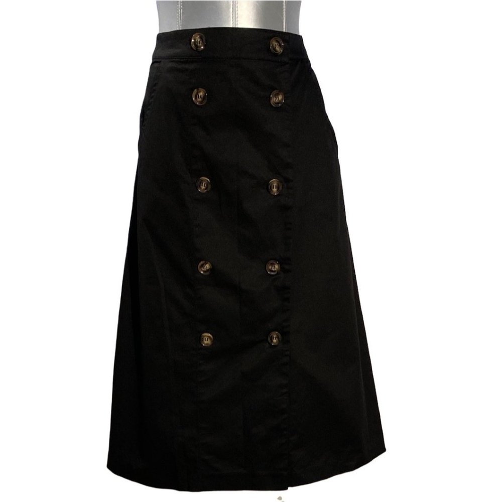 Gilli S Skirt A Line Solid Black Hip Pockets Double Button Front Stretch Cute